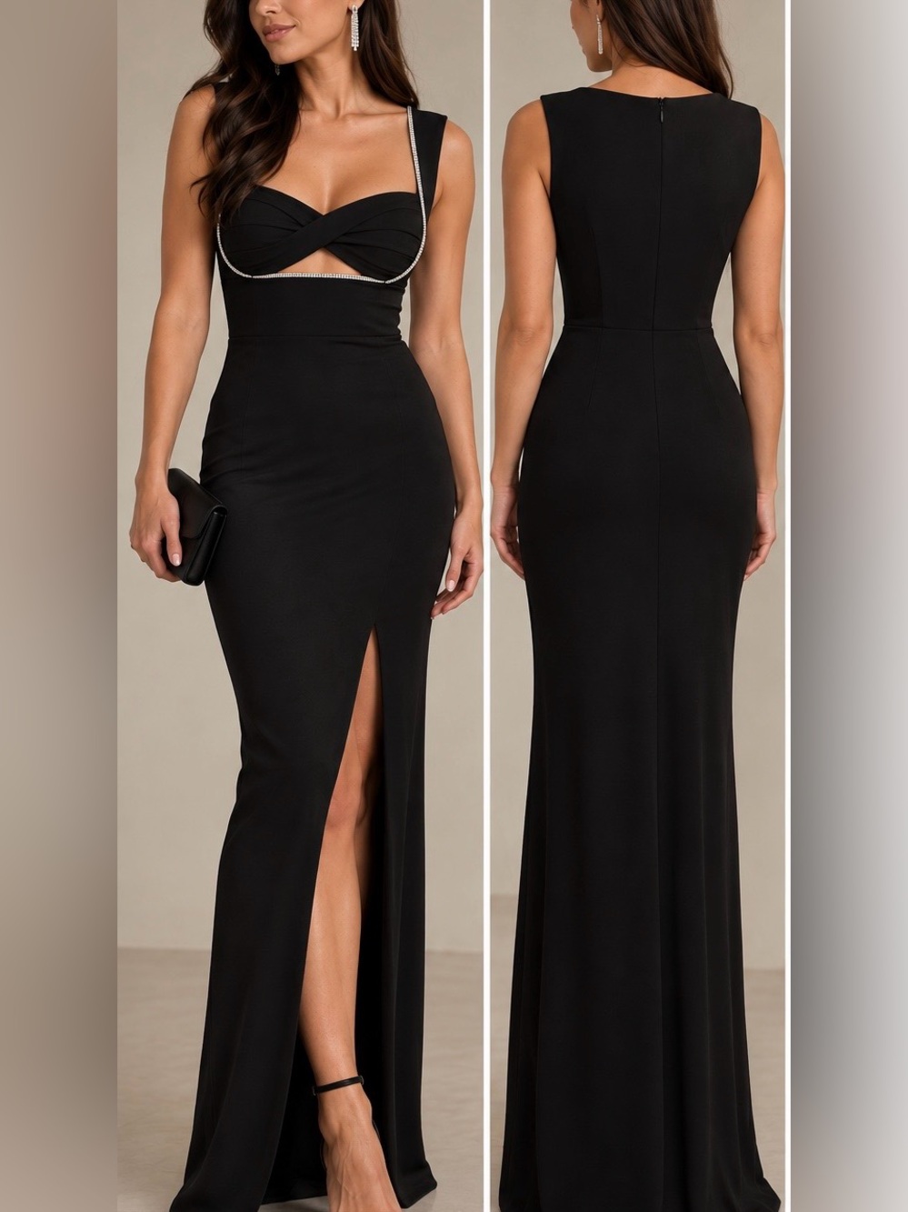 Elegant Black Gala dress with Front Slit